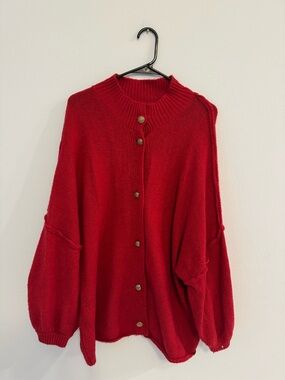 Women's Red Button-Front Knit Cardigan Sweater